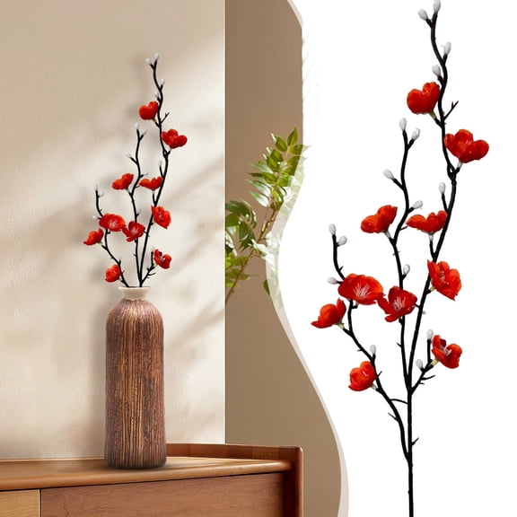 PLJFXXM Artificial Blossom Branches 21.26In Silk Flowers Blossom Branches Long Stem Artificial Flowers for Tall Vase, for Home Decor, Weddings Decor, Parties & Festival Gifts 1PCS ，Red