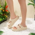 thumbnail image 3 of Rokment Women's Double Buckles Platform Slides Sandals Classic Casual Wide Width Open Toe Chunky Flat Comfortable Walking Slip on Slippers for Indoor Outdoor Waterproof Beige Size 6, 3 of 6