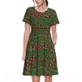 thumbnail image 1 of Easygdp Red Snake para Vestido Transpirable de Mujer, Vestido Suelto de Manga Corta con Pliegues y Bolsillos para el Verano, 1 of 1
