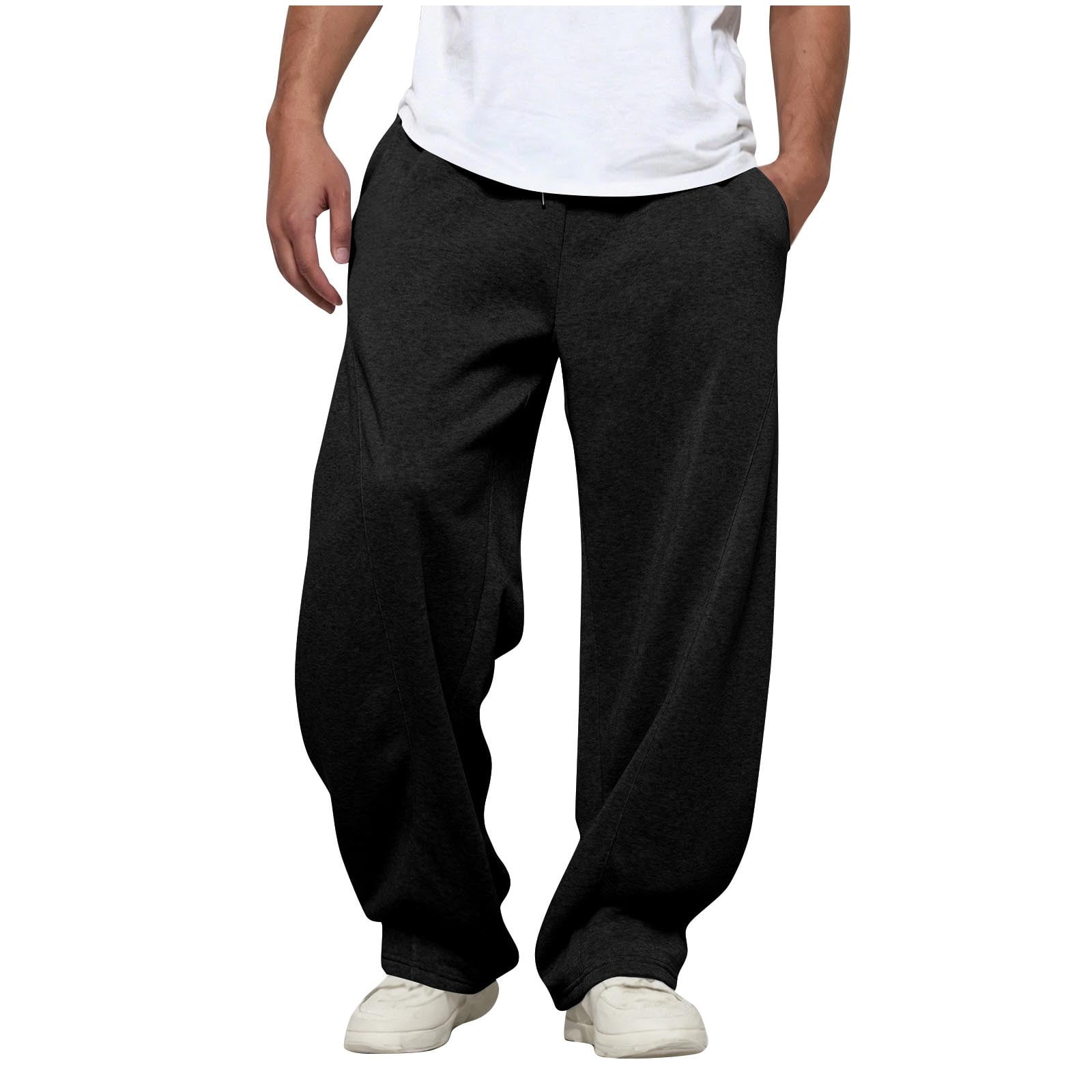 Pisexur Trousers for Men Solid Color Wide Leg Loose Sweatpants for