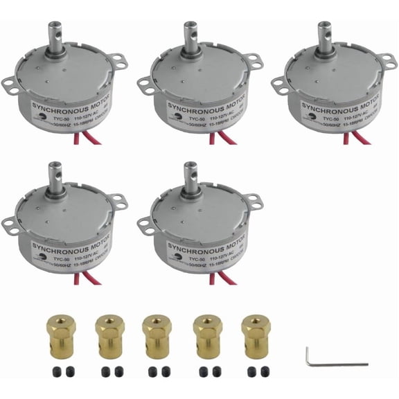 CHANCS 5PCS TYC-50 110V 15-18RPM Synchronous Motor with Electric Motor 7mm Flexible Coupling Turntable Motor for Home Electric Fireplace Tumbler
