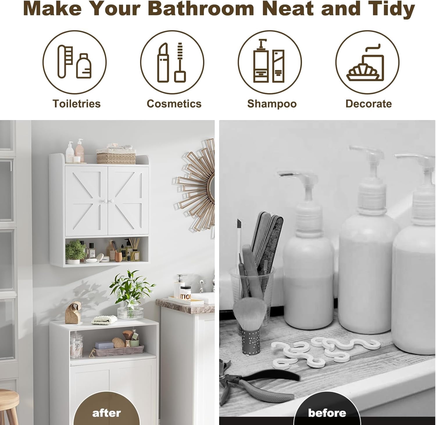 POAO Bathroom Wall Storage Cabinet, Wooden Medicine Cabinet with Adjustable Shelves and Double Barn Doors, Over The Toilet Storage Cabinet,White