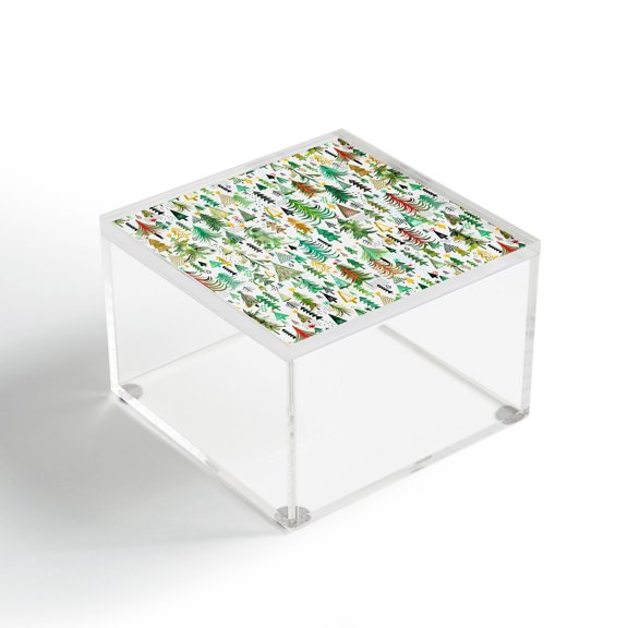 Society6 Ninola Design Colorful Christmas Trees Yuletide 4" x 4" Acrylic Box