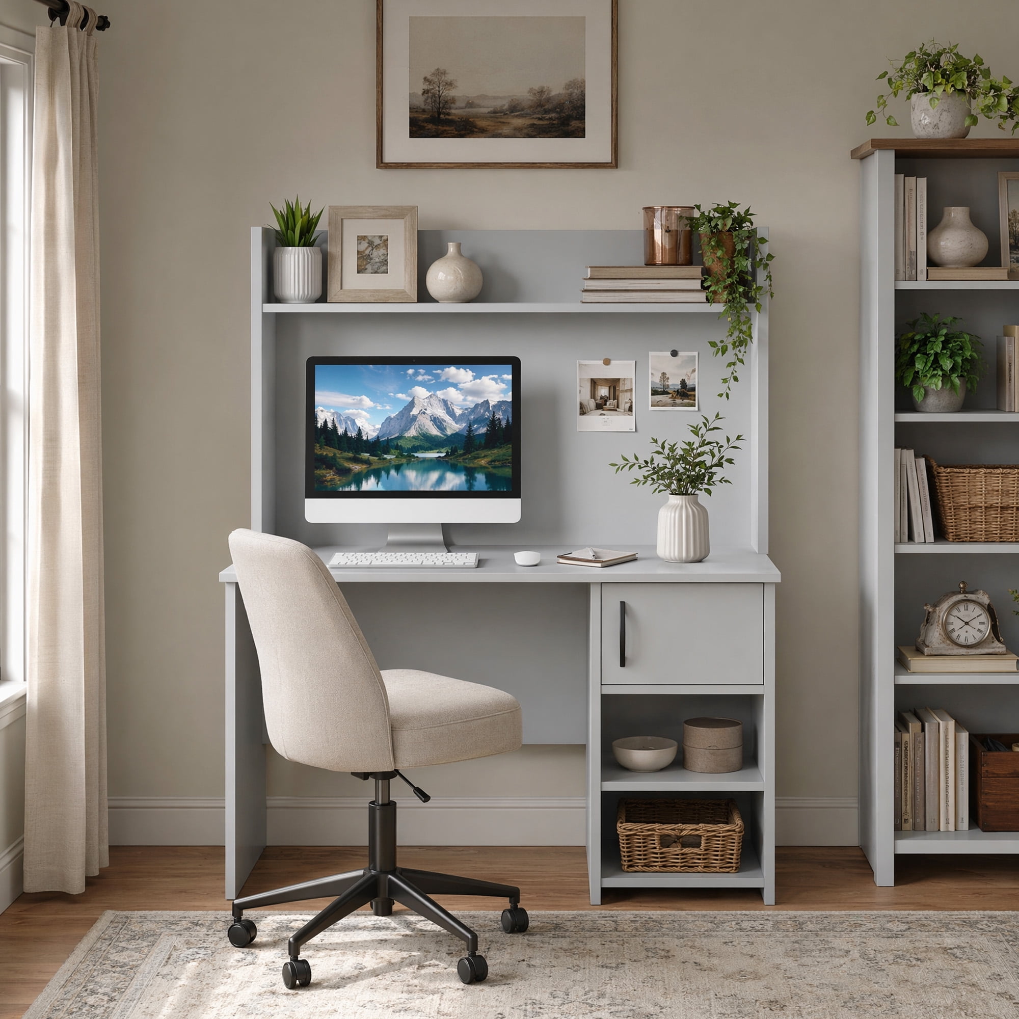 41.5" Home Office Desk with Display Shelf and 2 Open Shelves, Computer Desk Writing Study Desk,Gray