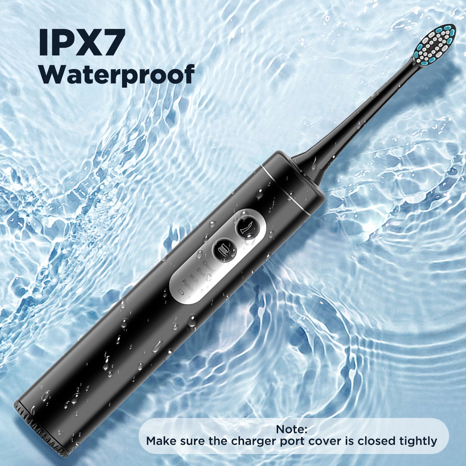 Electric Toothbrush with Water Flosser, 3-in-1 Sonic Flossing Toothbrush with 6 Modes, Teeth Cleaning Kit for Adults Teeth Cleaning and Plaque Removal (Black)