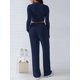 thumbnail image 5 of Conjunto Deportivo Y2K de Dos Piezas para Mujer, con Larga, Top Ajustado y Pantalones Anchos, Ideal para y Otoño Azul Oscuro L, 5 of 8