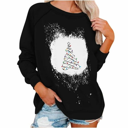

Womens 80s Outfit Merry Christmas Sweatshirt Oversized Letter Print Pullover Casual Shirt Tops for 80s Party Xmas Tree Plus Size Blouse Tops X-Large