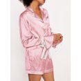 thumbnail image 3 of Bslissey Women's Summer Loungewear Outfit Long Sleeve Button Shirt with Bow Decor Shorts 2Pcs Sleepwear Ladies Soft Satin Pajama Sets, 3 of 6