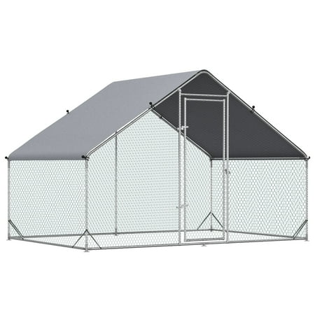 UPC: 0196393159262 | PawHut Metal Chicken Coop Run with Cover  Walk-In Outdoor Poultry Pen for Rabbits  Ducks  Large Hen House for Yard  10  x 6.5  x 6.5   Silver