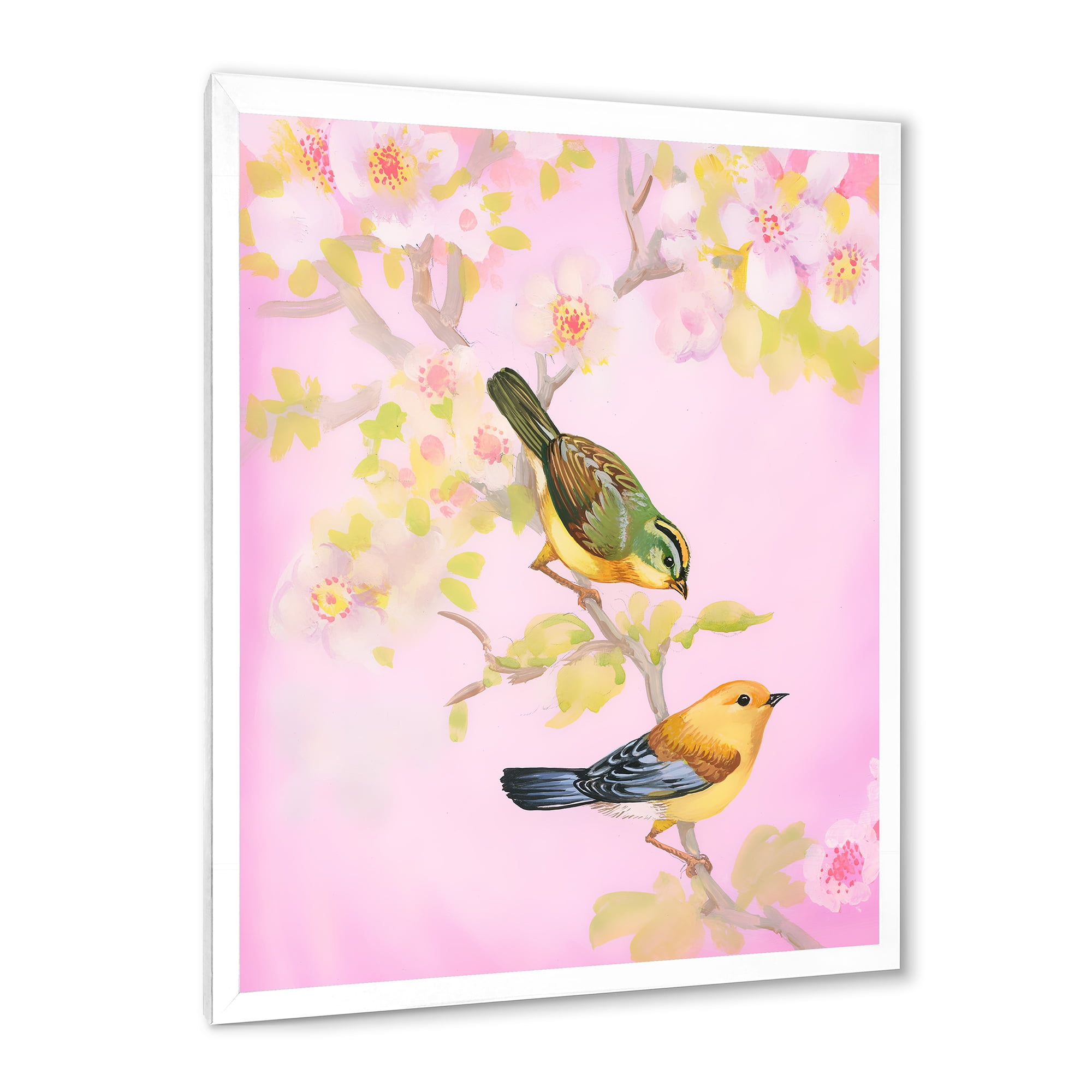 Designart 'Beautiful Bright Birds Sitting On Branch' Traditional Framed Art Print