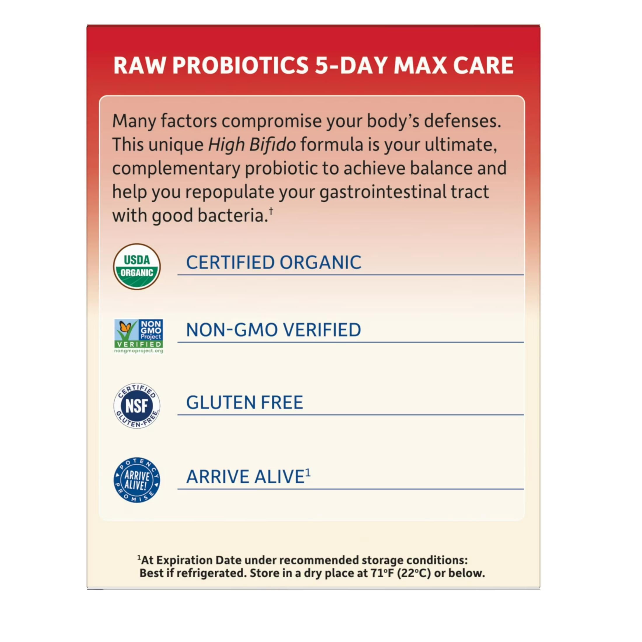 Garden of Life Organic Probiotic Powder for Women and Men - Raw Probiotics 5-Day Max Care 400 Billion CFU - 5-Day Support for Digestive and Immune Health - 2.4 oz Powder