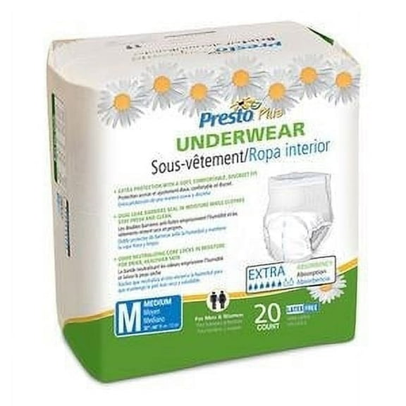 Presto Maximum Absorbency Underwear, MED 32-44 inch-Case of 80