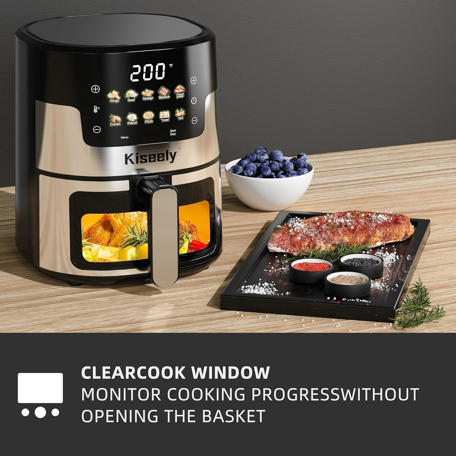 Kolimbay 6 QT Air Fryer with Glass Touch Screen and Clear Window, 10-in-1 Stainless Steel Oven for Roast Bake Broil
