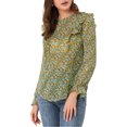 thumbnail image 4 of Allegra K Women's Floral Printed Top Long Sleeve Round Neck Ruffle Collar Blouse, 4 of 6