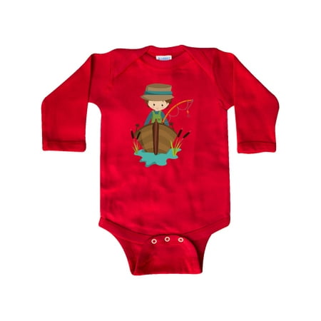 

Inktastic Fishing Boy Brown Hair Fisherman Fishing Rod Gift Baby Boy Long Sleeve Bodysuit