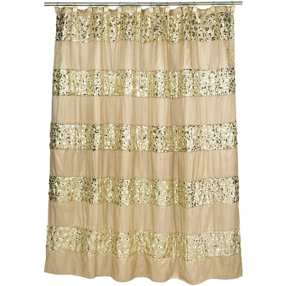 Bath Accessory 4PC Curtain Mat Set Includes Curtain & Hooks, Contour & Mat Rug (Gold)