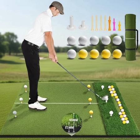 Premium Dual-Turf Golf Mat with Ball Tray, Golf Hitting Mats Practice Outdoor Indoor for Backyard Driving Range Simulator Mat, Golf Chipping Swing Training Aid Mat