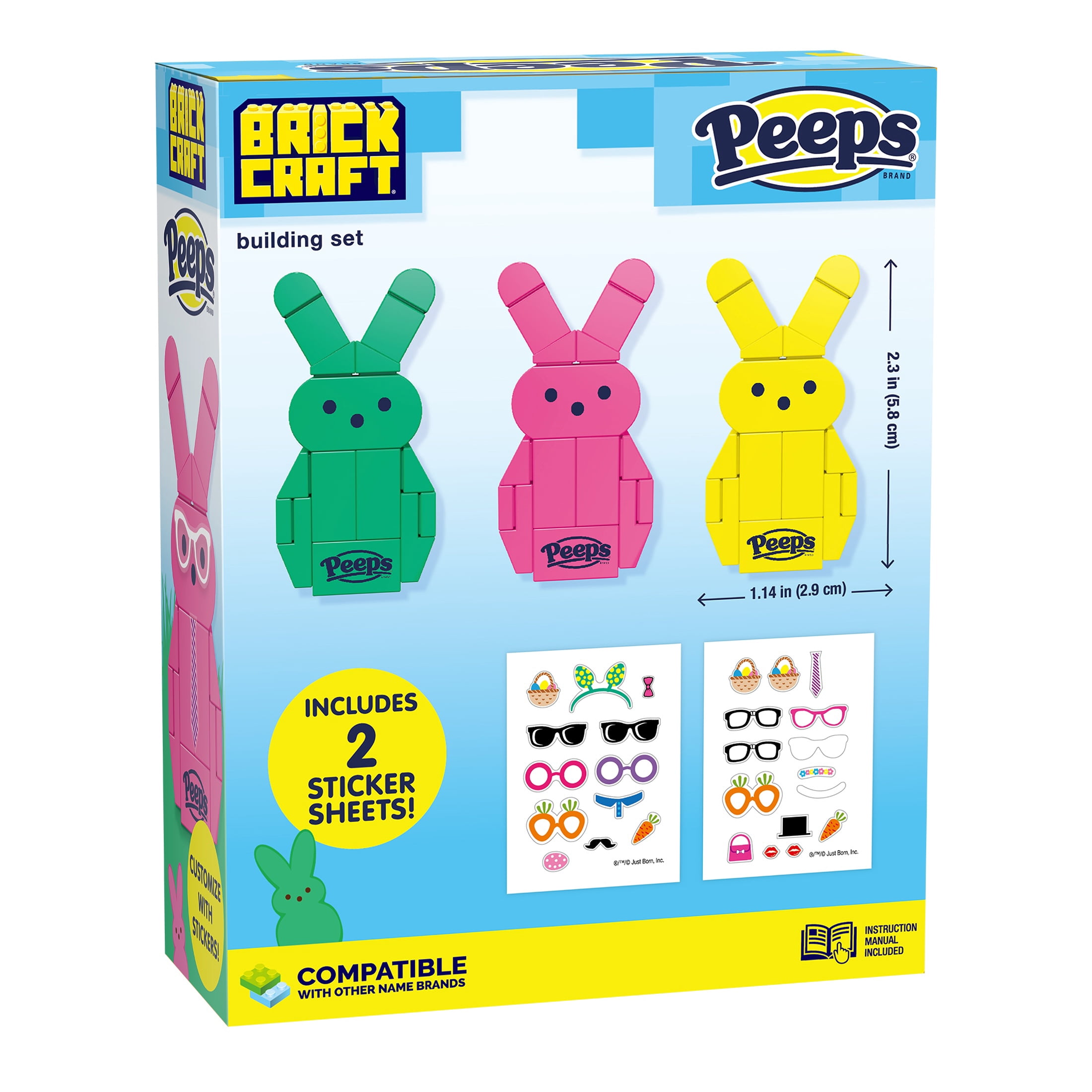 Brickcraft PEEPS Green, Pink and Yellow Bunny Building Kit (63