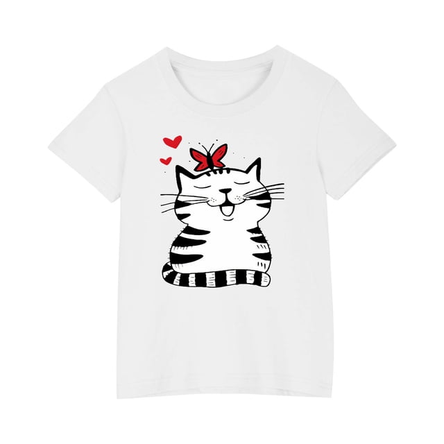 RXIRUCGD 2025 Vêtements d'Été pour Enfants T-shirt Imprimé Mode Mignon Col Rond Manches Courtes