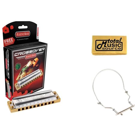HOHNER Marine Band CROSSOVER Harmonica, Key BF, Diatonic w/ Case, Harmonica Holder, M2009BL-BF PACK