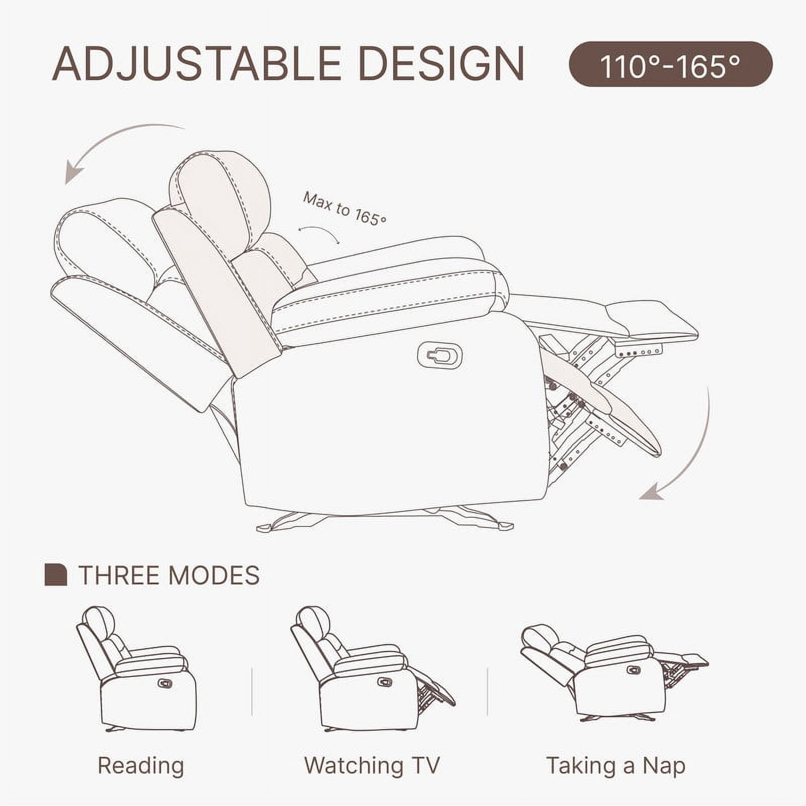 CHITA Polyfoam Wood Living Room Hassle Free Rocker Recliner Chair Saddle Brown