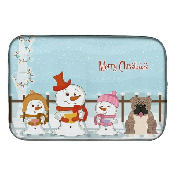 Merry Christmas Carolers English Bulldog Grey Brindle Dish Drying Mat