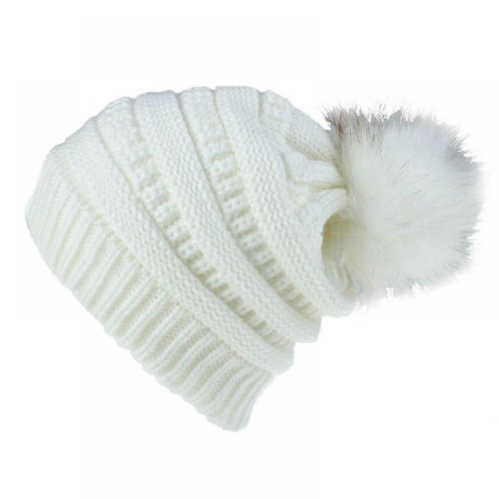 Women Winter Pom Pom Beanie Hat with Warm Fleece Lined Thick Slouchy Cap 