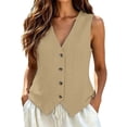 thumbnail image 4 of Womens Vest Top - Cotton Linen Shirts Summer 2026 Button Down Tank Tops Business Casual Boho Sleeveless Blouses, 4 of 7