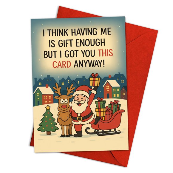 Tarjeta de felicitación Podagree divertida para Navidad con forma de reno de Papá Noel, 5.3 x 8 pulg