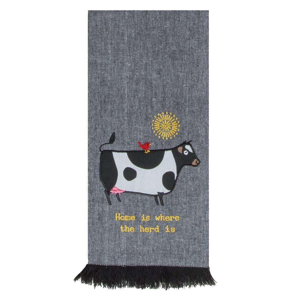 farm style decor Cow Floursack kitchen towel ~ machine embroidered ~ tea towel