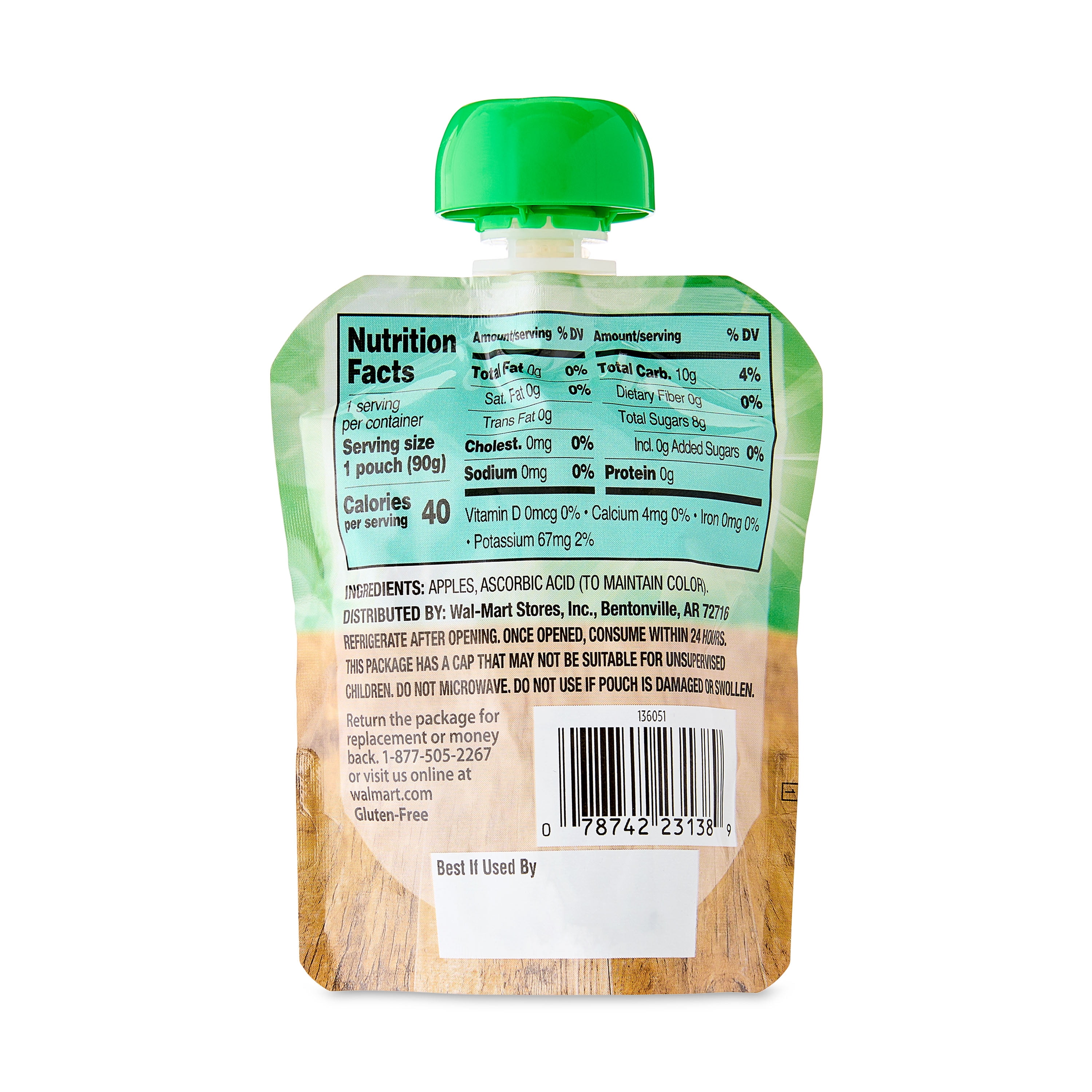 Great Value Unsweetened Apple Sauce Pouches, 3.2 oz Pouch, 50 Count
