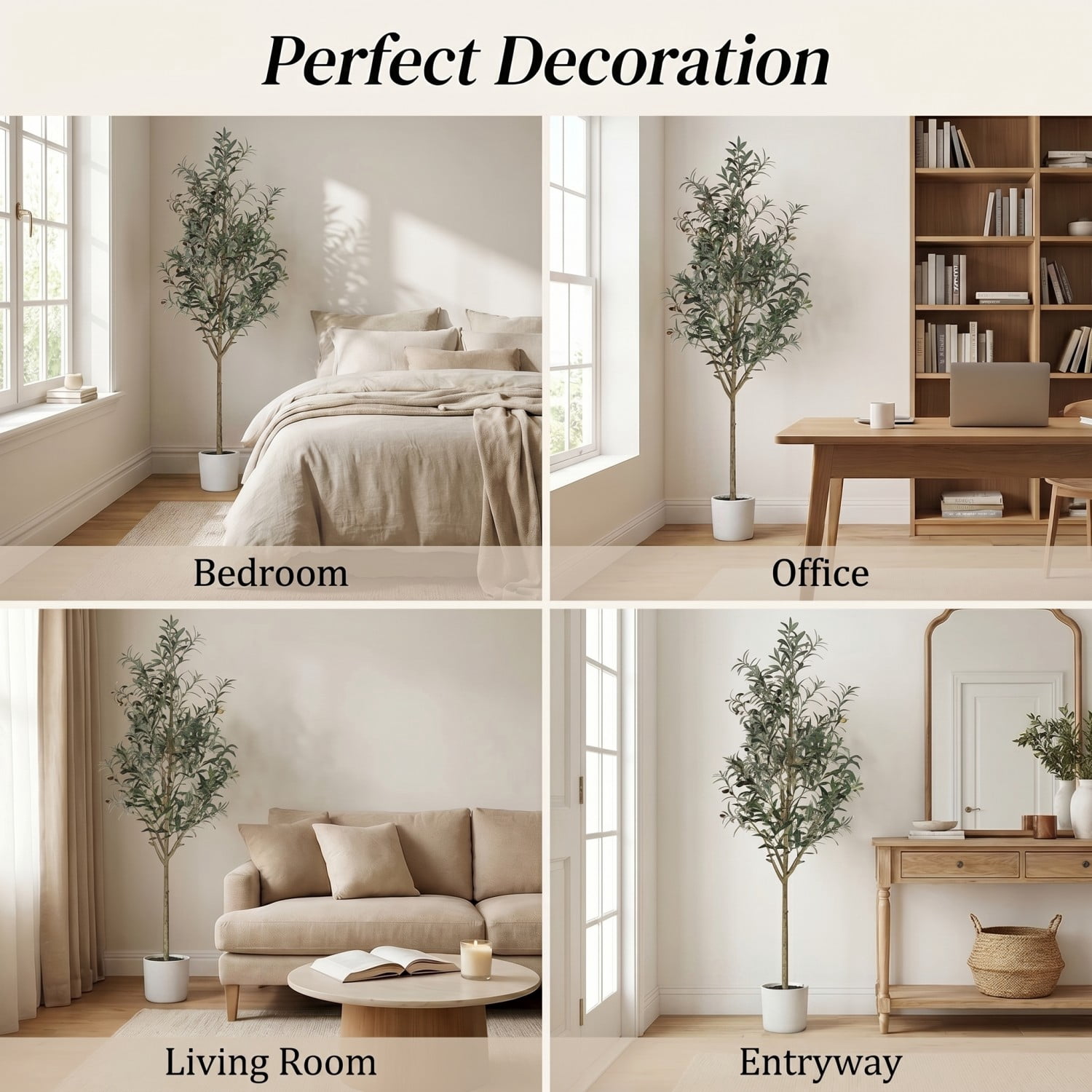 BEAUTYPEAK 5.3FT Artificial Plant Fake Indoor Olive Tree Decorative Outdoor Greenery in White Pot
