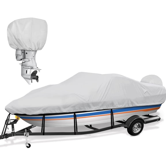 Bass Boat Covers 17-19ft, 600D Heavy Duty Waterproof Boat Cover 17 18 19 Foot (17'-19' with Motor Cover), Fits V-Hull, Fishing, Runabout Bowrider Boat