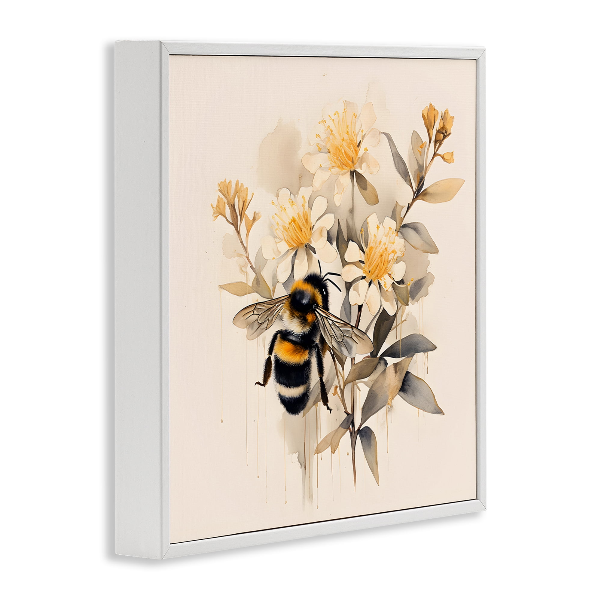 Stupell Industries Honeybee with Daisies Animals & Insects Painting White Framed Art Print Wall Art, 24 x 24