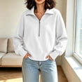thumbnail image 5 of Edvintorg Women Sweatshirt Plus Size Cropped Sweatshirts Turndown Collar Half Zip Sweat Shirts Womens Clothes White, 5 of 9