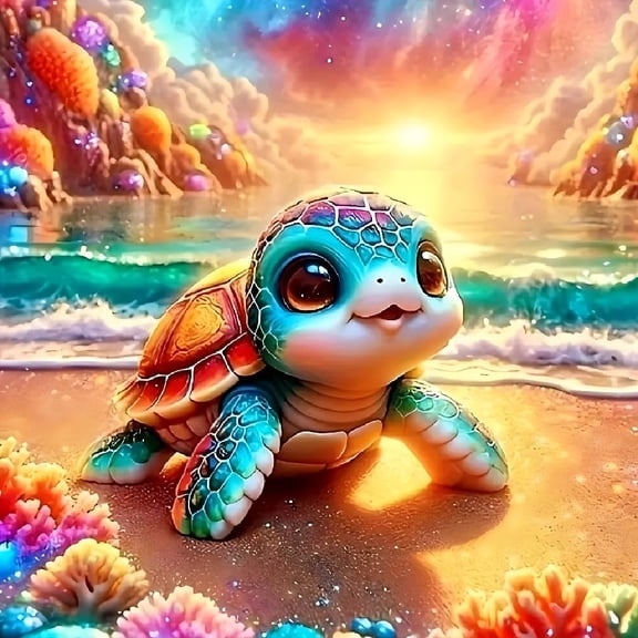 Adorable Sea Turtle Beach Diamond Painting Kits for Adults, 5D Seaside Sunset/Flowers Diamond Art Kits for Beginners, DIY Full Drill Rhinestone Diamond Dots Gem Painting Art Craft Home Decor 12 x12 I