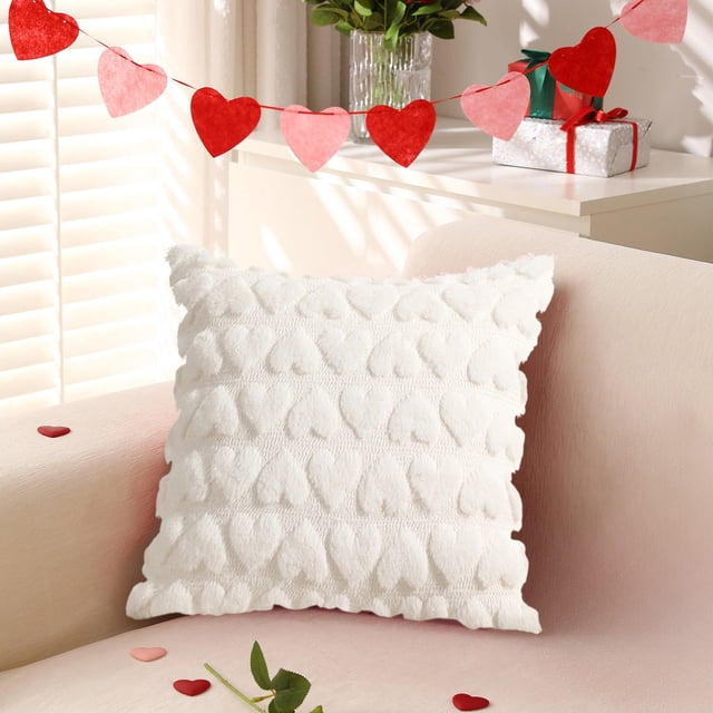 Fiudx Funda de Cojín para San Valentín, Suave Lana Sintética, Cremallera Oculta, Estampado de Corazón Rojo, Cómoda Decoración para Sofá, Acogedora Sala de Estar, 45 X 45 Cm.