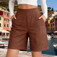 thumbnail image 6 of CYYOLLPF Cotton Linen Shorts Beach Culottes Vintage Baggy baggy shorts women paperbag shorts flowy shorts for women Knee-Length Shorts Bermuda Shorts comfort shorts for women Brown S, 6 of 7