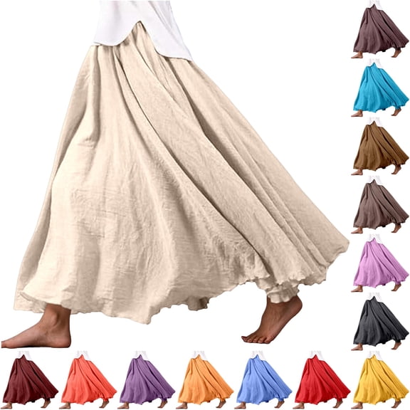 Wxolcjlv Womens Solid Ruffle Hem Maxi Skirt Elastic Waist Bohemian Long Skirts