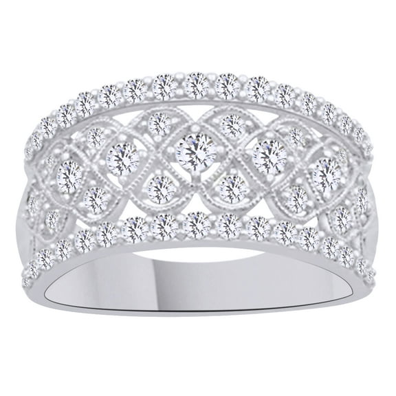 AFFY White Natural Diamond Anniversary Wide Band Ring In 10k White Gold (1 Cttw)