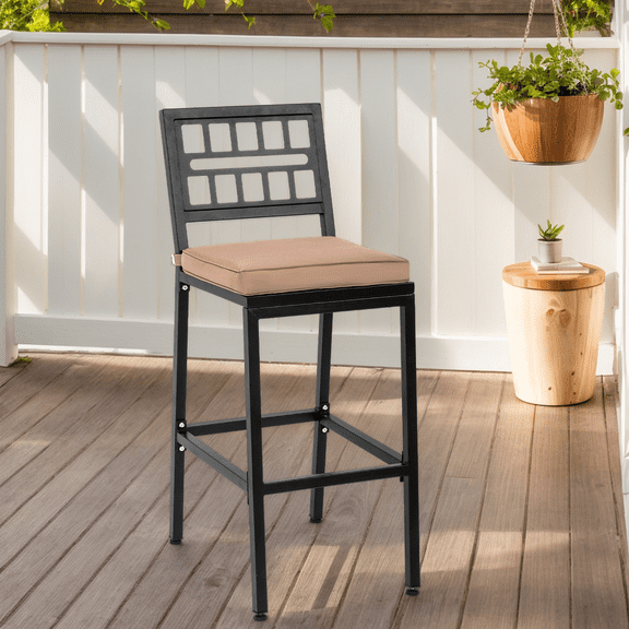 2 PCS Patio Bar Dining Chairs, Outdoor Durable Cushioned Bar Stools, Metal Bar Height Chairs Set for Balcony, Backyard, Porch, Poolside