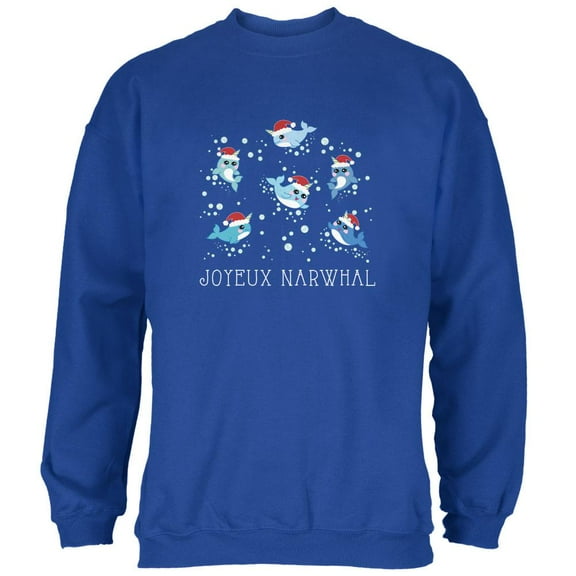 Christmas Joyeux Narwhal Noel Mens Sweatshirt Royal 2XL