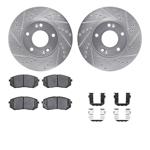 Dynamic Friction Company Front Brake Rotors-Drilled and Slotted-Silver with 5000 Advanced Brake Pads includes Hardware 7512-21012