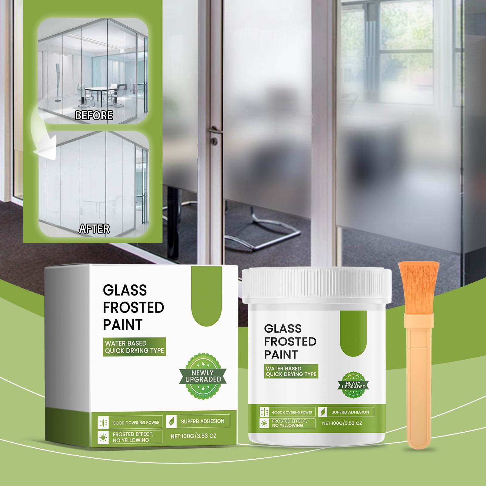 Cadorn Matte Frosted Glass Paint (with Brush) - Privacy - Protecting, UV - Resistant Coating for Windows & Doors