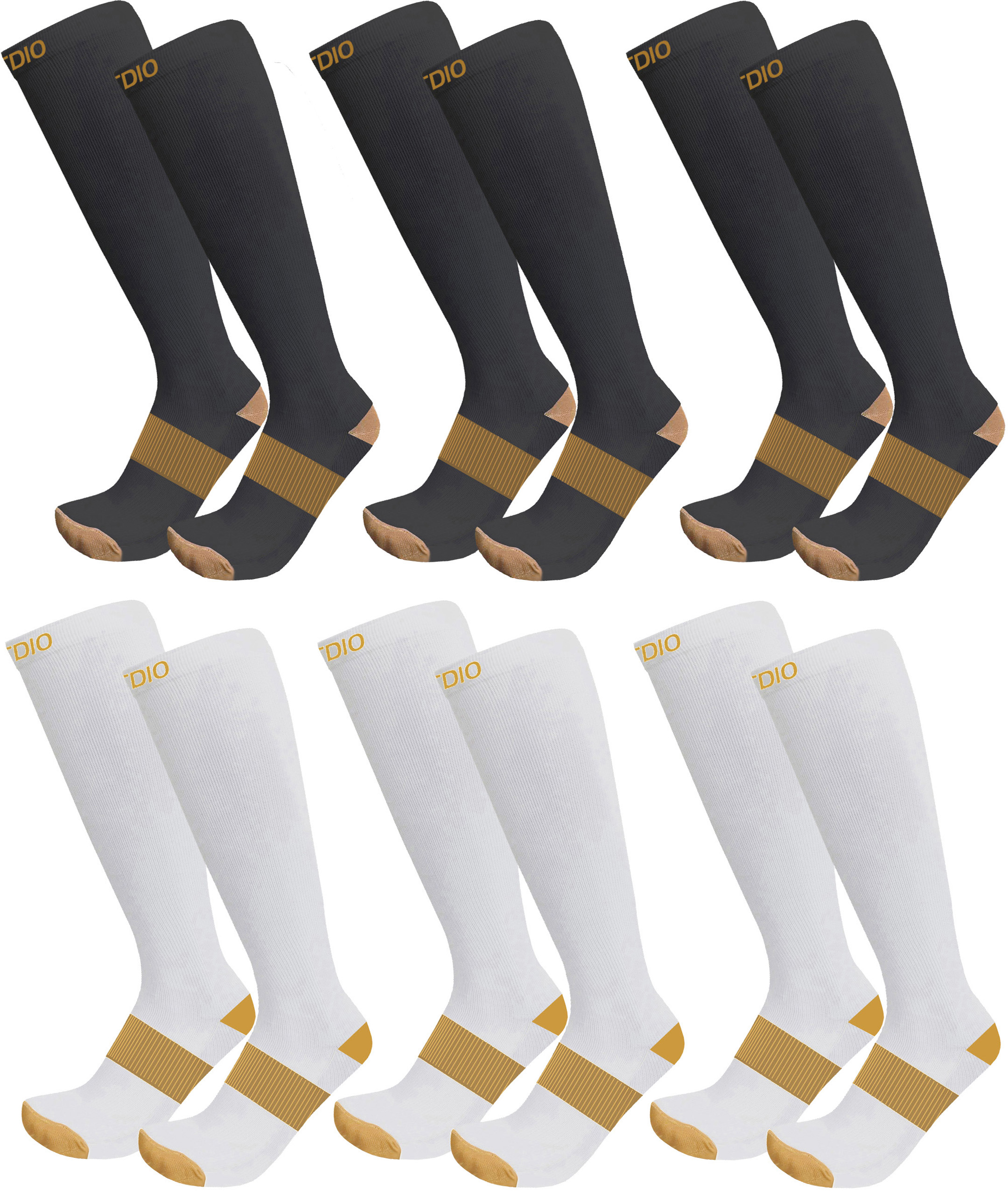 Graduated 1520mmHG Knee High 6Pair Auric Sole Copper Infused Assorted