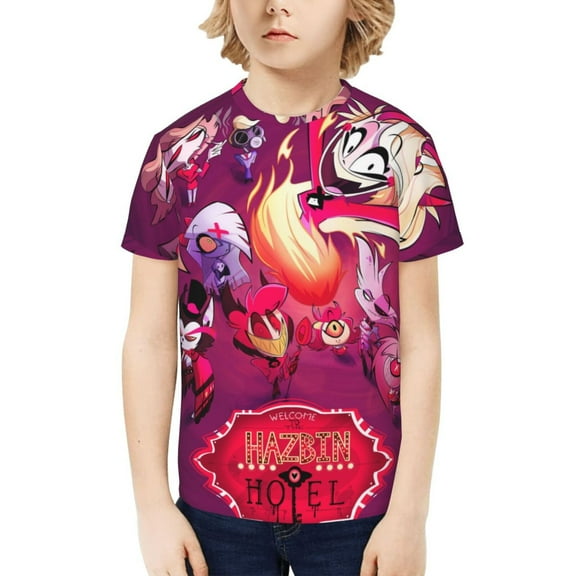 Hazbin Hotel Kids T-Shirt 3d Printed Graphic T-Shirts Boys And Girls Short Sleeve Shirts For Youth Kids X-Small