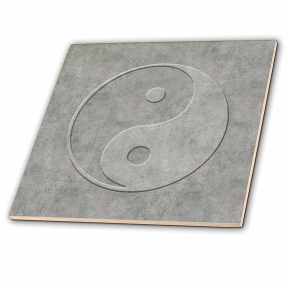 3dRose, Yin Yang Symbol Carved in Concrete , 12 Inch Ceramic Tile