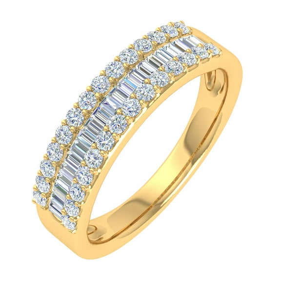 1/2 Carat Baguette and Round Shape Diamond Wedding Band Ring in 10K Yellow Gold (Ring Size 6.5)