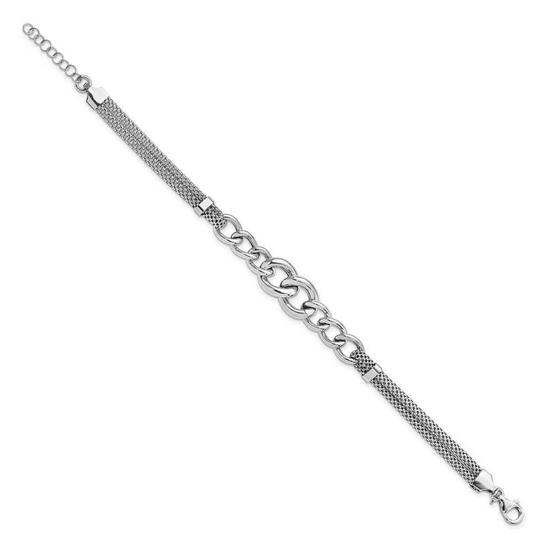 Sterling Silver Cross Charm Bracelet For Women - Rhodium Plated, 6.5" + Extender