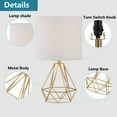 thumbnail image 4 of Yullili 19" Modern Hollow Out Base Bedroom Table Lamp Set of 2, Gold Bedside Nightstand Lamp with Geometric Metal Base White Fabric Shade,Cute Desk Lamp for Kids Living Room, 4 of 6